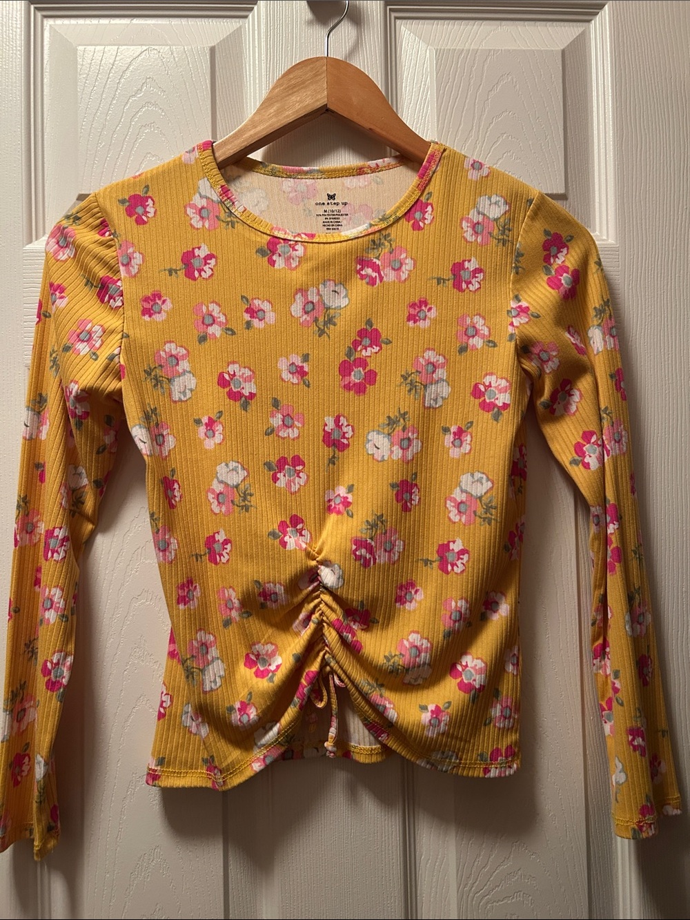 One Step Ahead Yellow Ribbed Floral Long Sleeve Tee Size 10-12 SKU0017